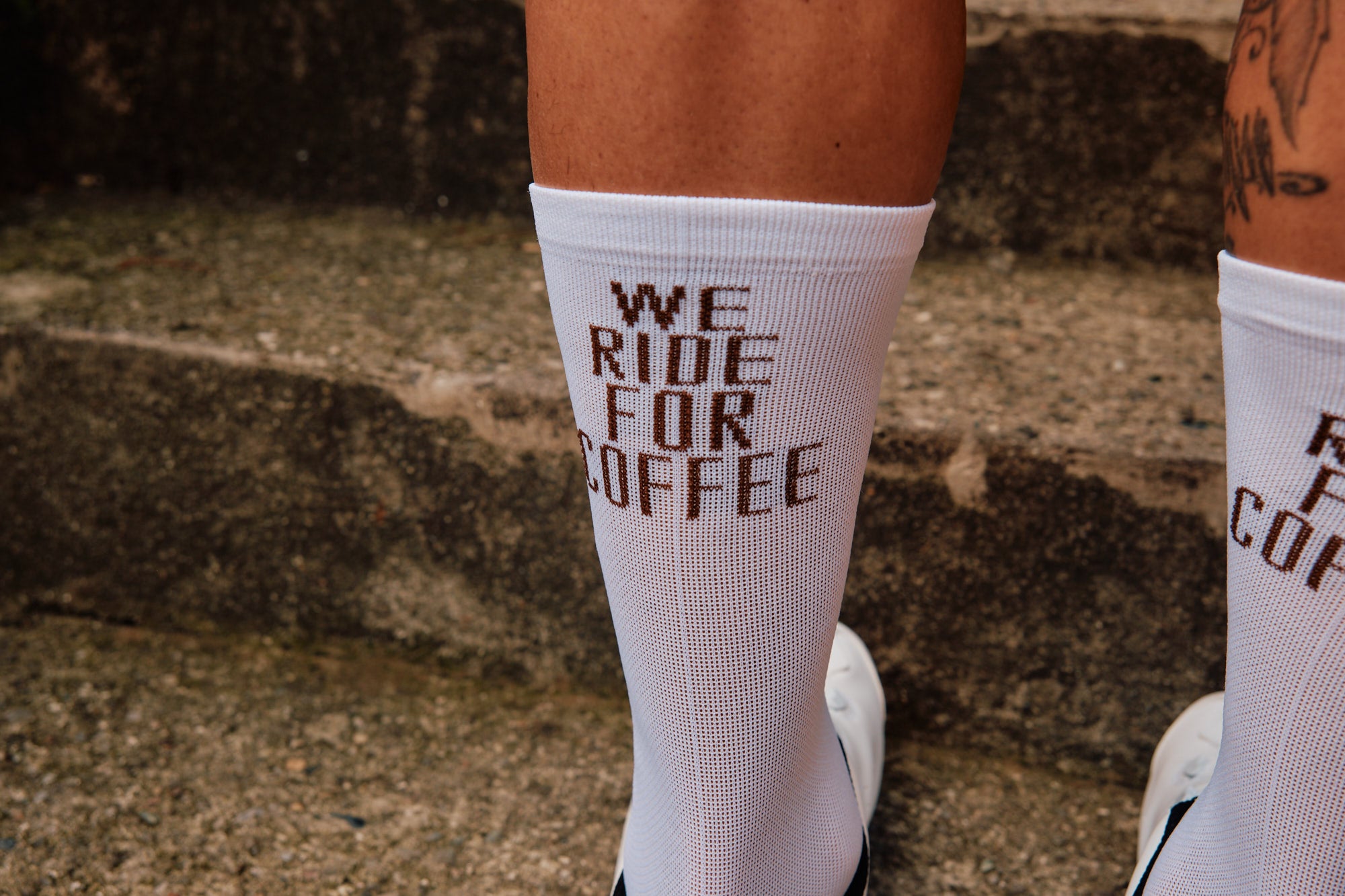 We Ride For Coffee White Socks