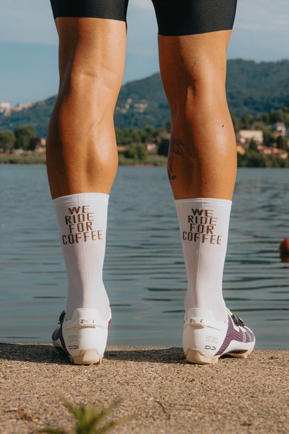 We Ride For Coffee White Socks
