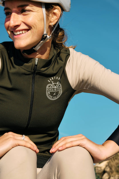 Long Sleeve Heavy Winter Aero Jersey - Dark Green and Dove Grey