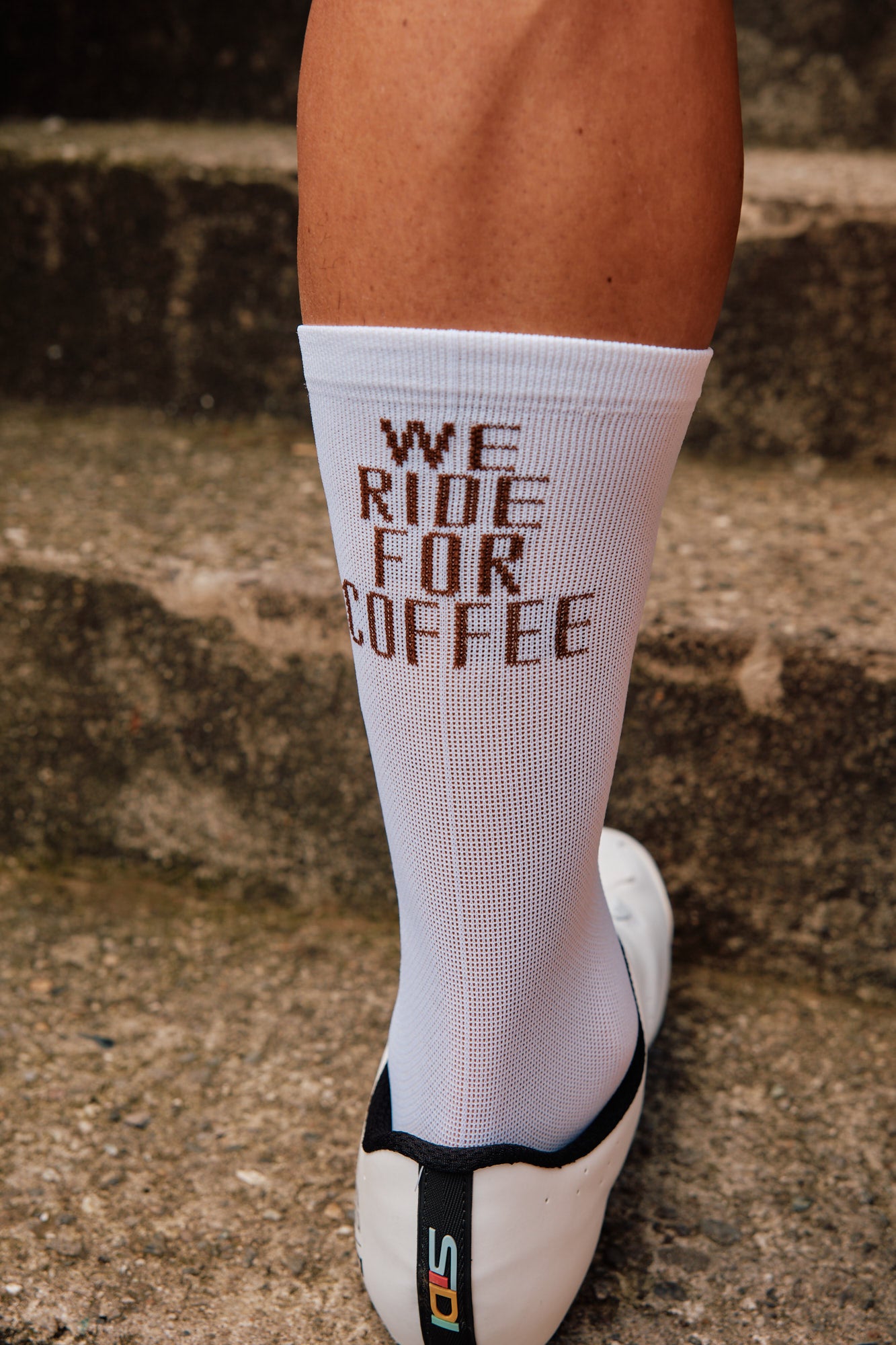 We Ride For Coffee White Socks