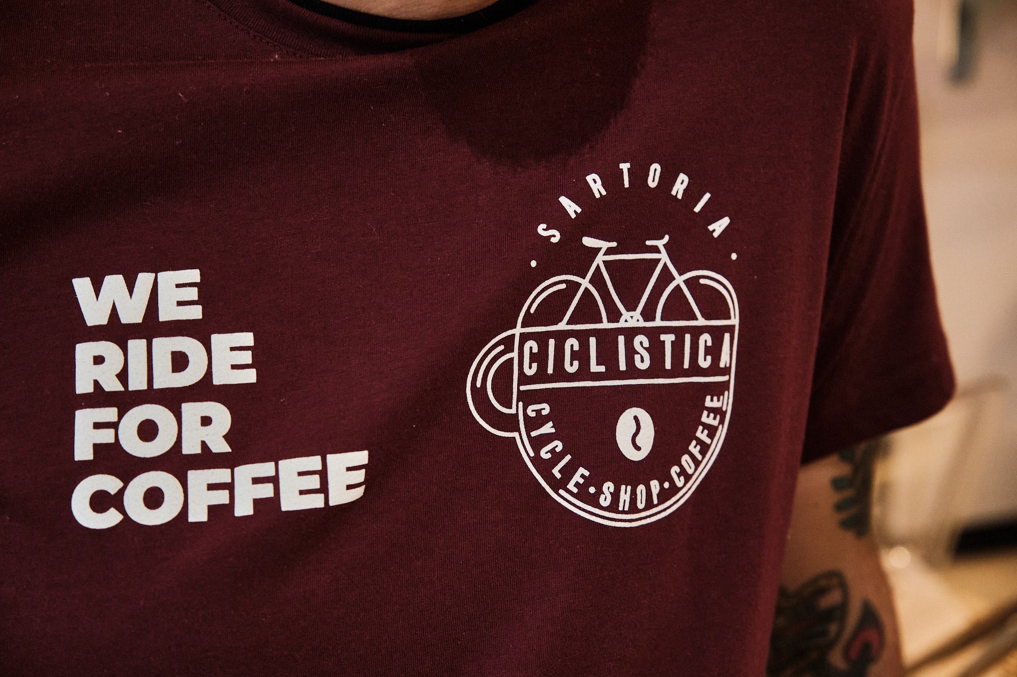Organic Cotton Tshirt - Burgundy & Cream Sartoria Ciclistica - Unisex